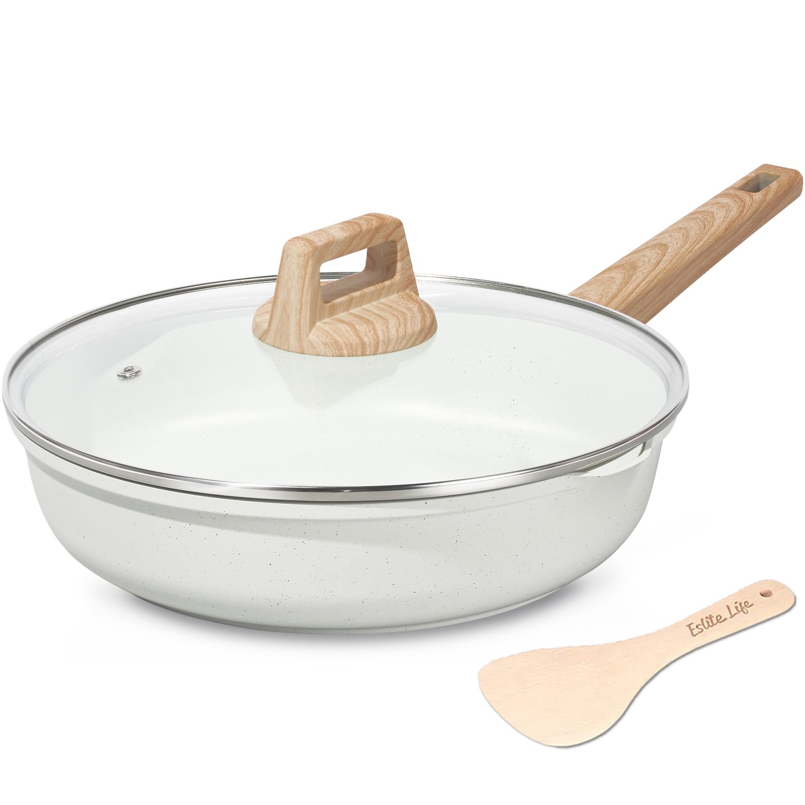 ESLITE LIFE Nonstick Ceramic Frying Pan Skillet with Lid, NonToxic Egg Omelette Kitchen Cooking Pans Compatible with All Stovet