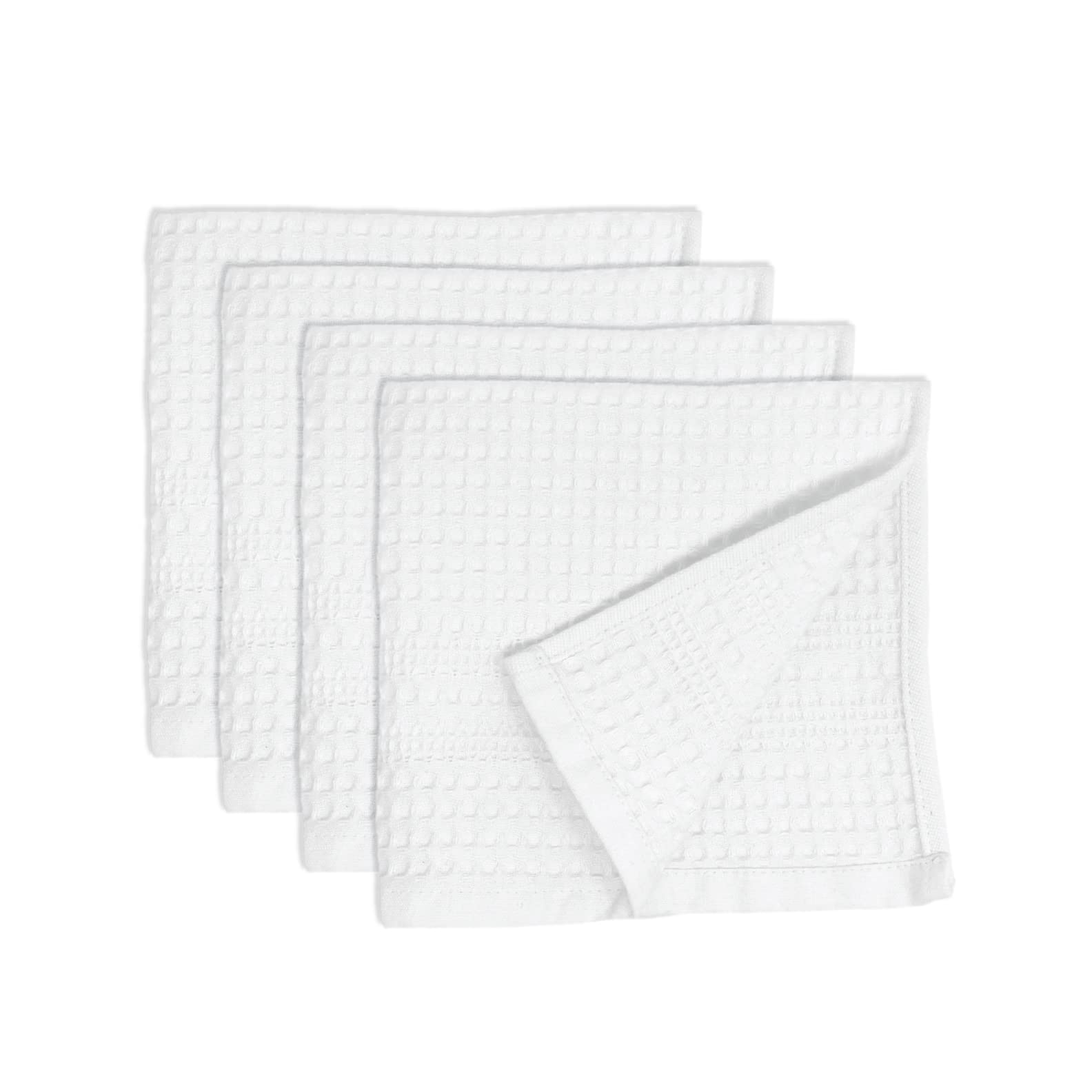 Gilden Tree Waffle Towel Quick Dry Thin Exfoliating, 4 Pack Washcloths For Face Body, Classic Style (White)