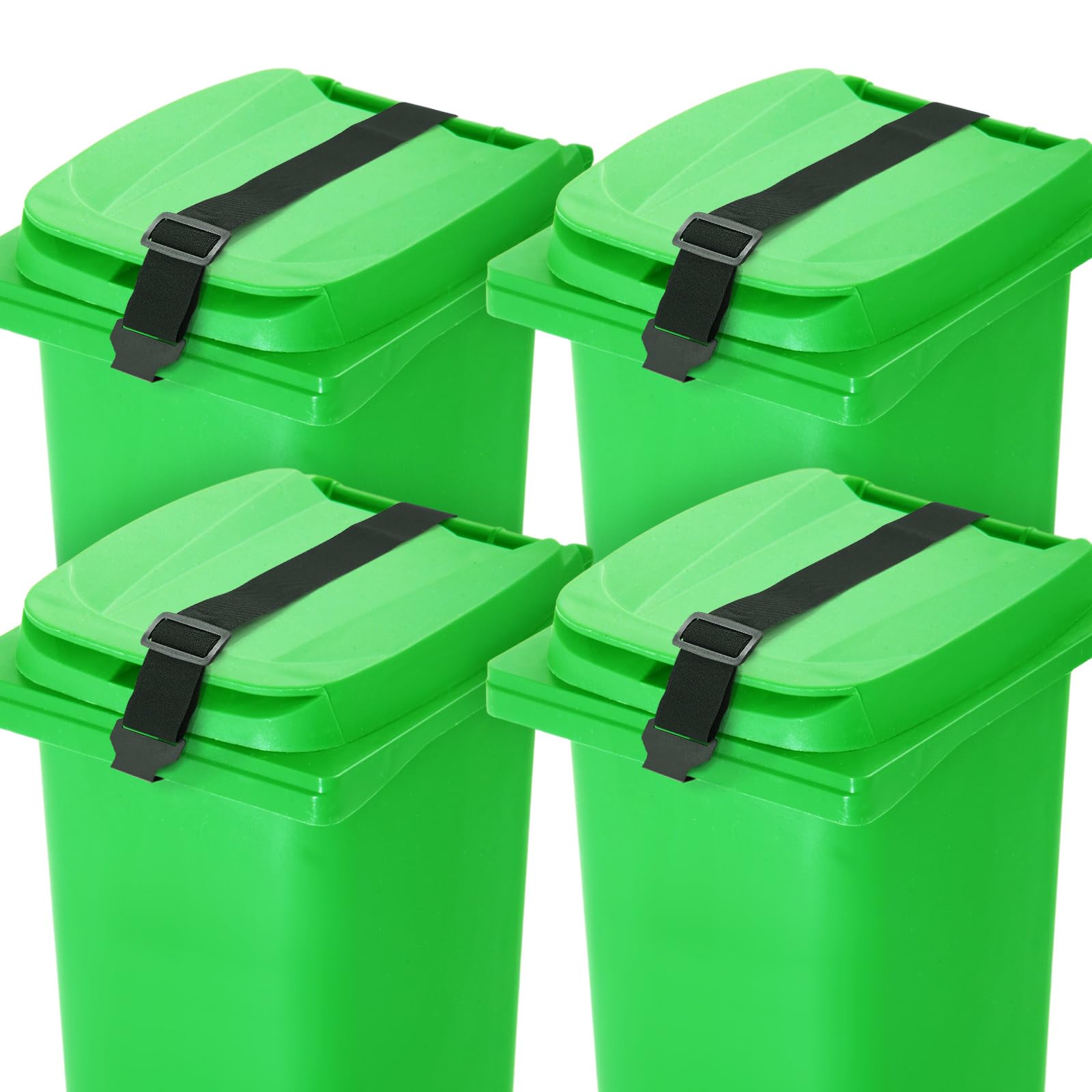 Windyun 4 Pieces Trash Can Lid Lock Garbage Strap Adjustable Outdoor Bear Proof Trash Can Strap For Animals, Squirrels, Dogs, Ra