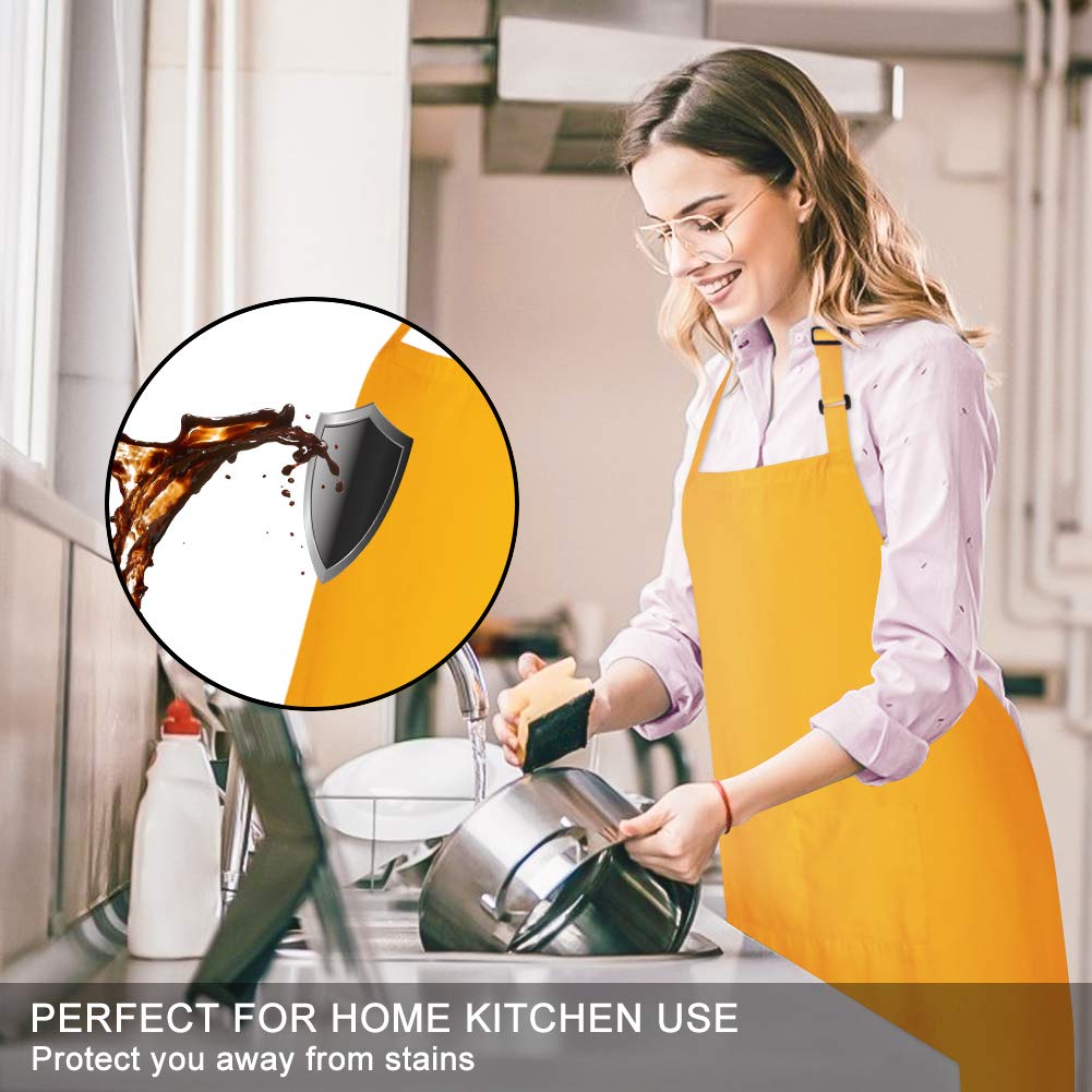 Jubatus 2 Pack Bib Aprons With 2 Pockets Cooking Chef Kitchen Apron For Women Men, Yellow