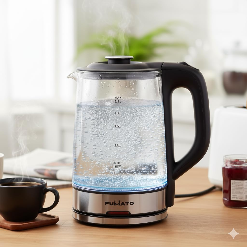 The Better Home Fumato 2.2L Glass Kettle Electric- 1500W | Borosilicate Glass Body, Stainless Steel Bottom, Multipurpose, Easy T