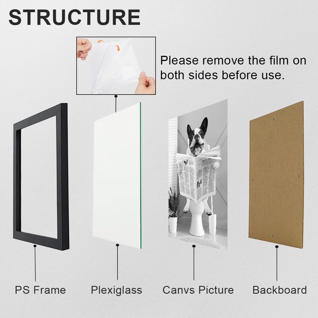 Biufo Wall Art Animal Reading Newspaper Framed Canvas Picture Artwork Dog Poster Decor For Bathroom Living Room (11''X14'')