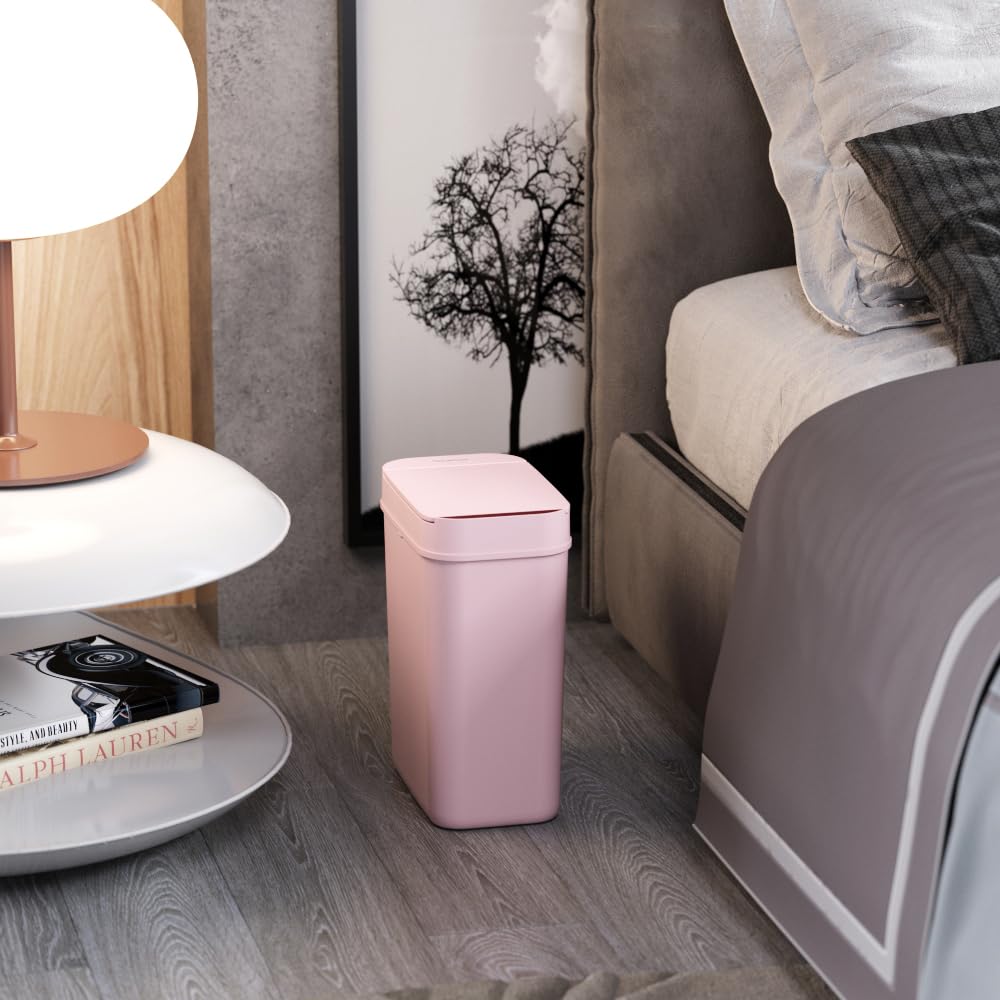 Itouchless 3 Gallon Sensor Pink Bathroom Trash Can, 10 Liter Small Slim Automatic Touchless Garbage Bin With Lid, Smart Narrow M