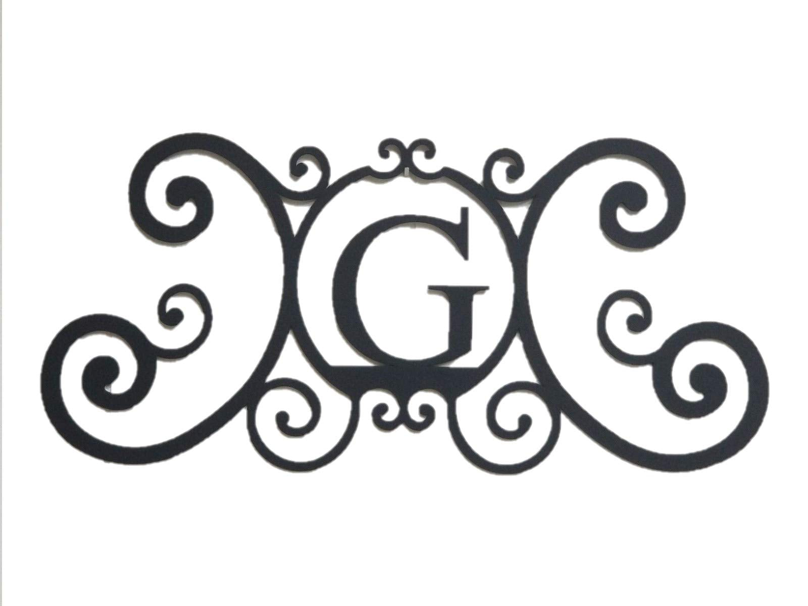 Bookishbunny Monogram Initial Letter A-Z Wrought Iron Metal Scrolled Door Wall Decoration Plaque Art, 24 x 11 inch 2mm Thick (G)