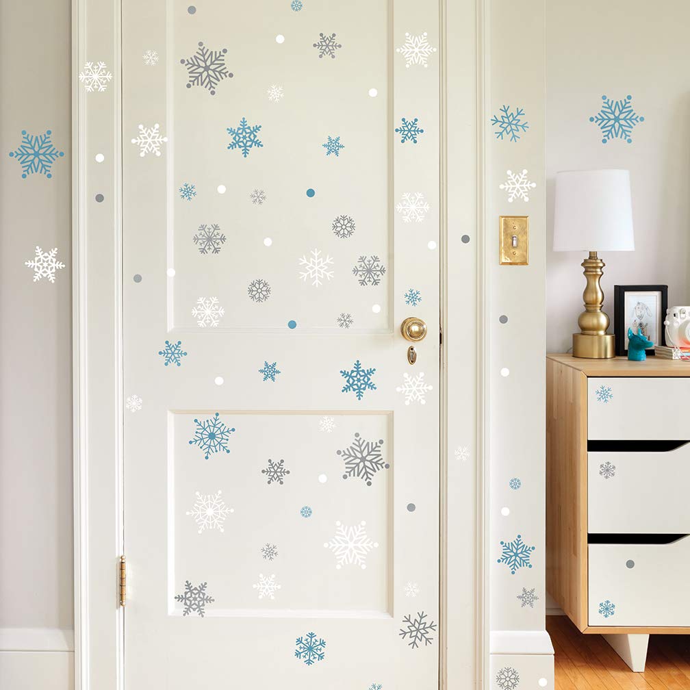 Paper Riot Co. Peel-And-Stick Assorted Snowflake Frozen Theme Holiday Vinyl Wall Decal Set, 186 Count