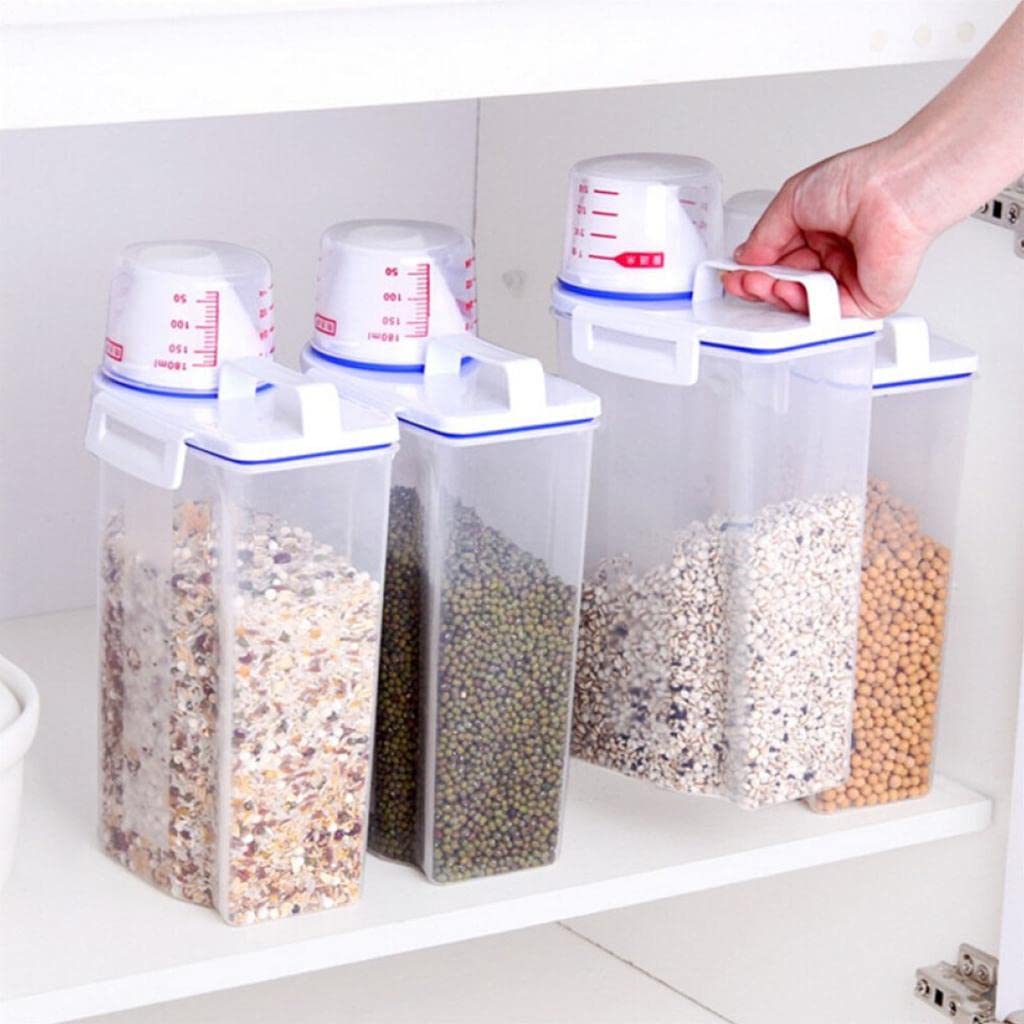 Zoomella 4Pcs/Pack Cereal Dispenser Rice Storage Box Flour Container Measuring Cup|Food Storage Containers|Home & Garden