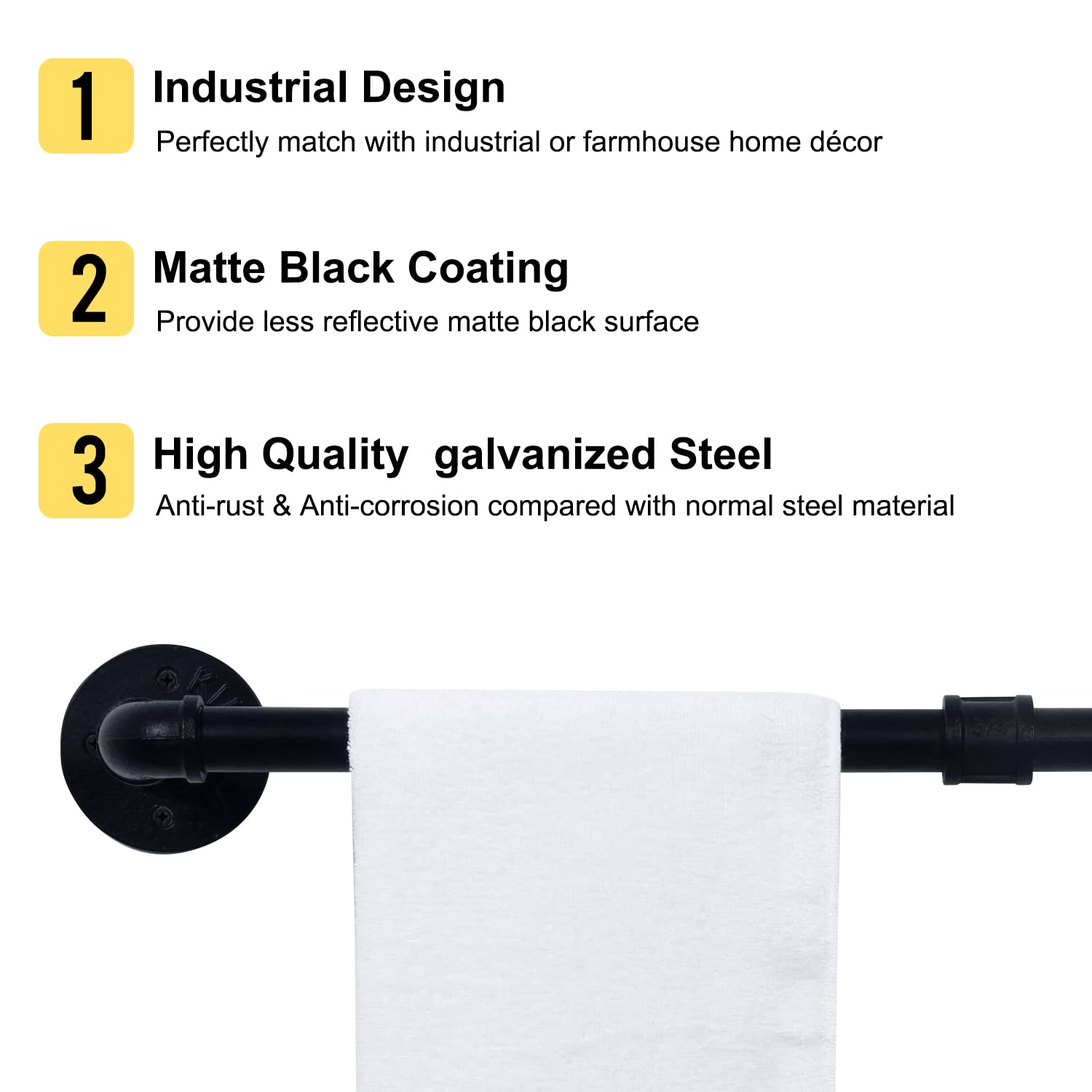 Houseaid 24 Inch Industrial Pipe Towel Bar, Farmhouse Iron Hand Towel Holder, Vintage Style Towel Rod For Bathroom, Wall Mounted
