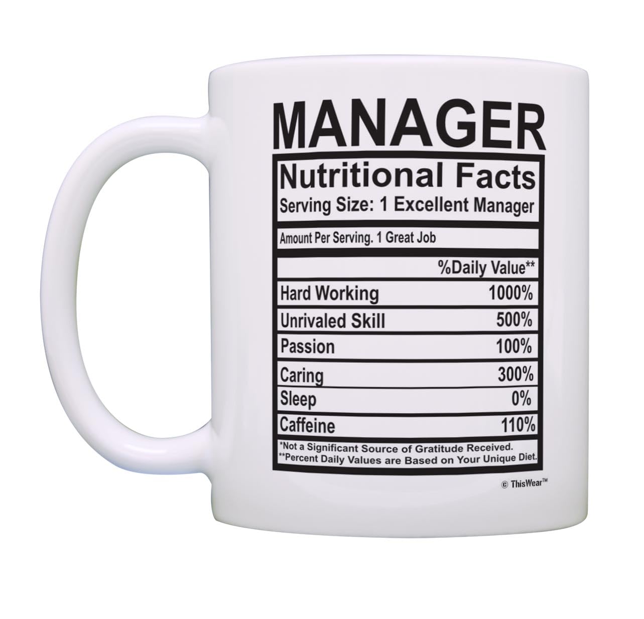 Manager Coffee Mug Manager Nutrition Facts Manager Birthday Gift Management Coffee Mug Tea Cup White