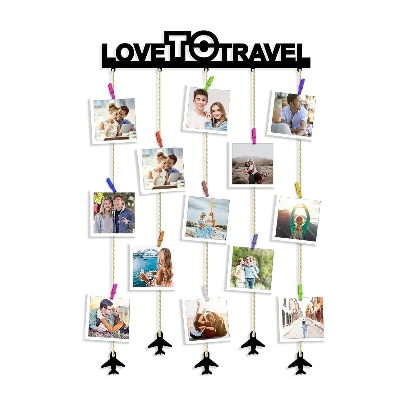 Art Street Love To Travel Clip Picture Collage/Hanging Photo Frame Frame Collage Mdf Plaque, Valentine Day Gift - Black - Size -