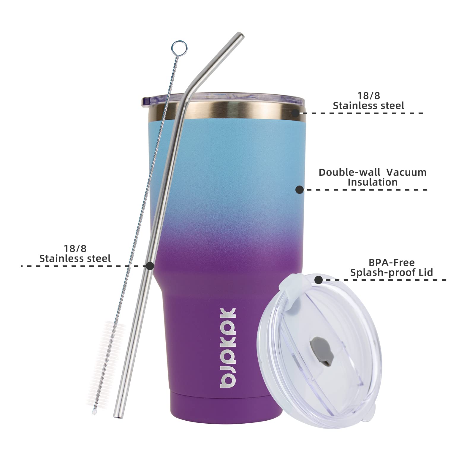 Bjpkpk 30Oz Color Block Tumbler With Lid And Straw,Stainless Steel Double Wall Vacuum Insulated Tumblers,Ocean Dream