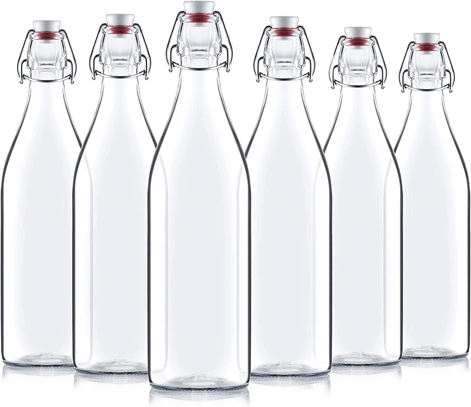 Bormioli Rocco Giara Swing Top Bottles 33 A Ounce1 Liter (6 Pack) Round Clear Glass Grolsch Flip Top Bottle With Stopper