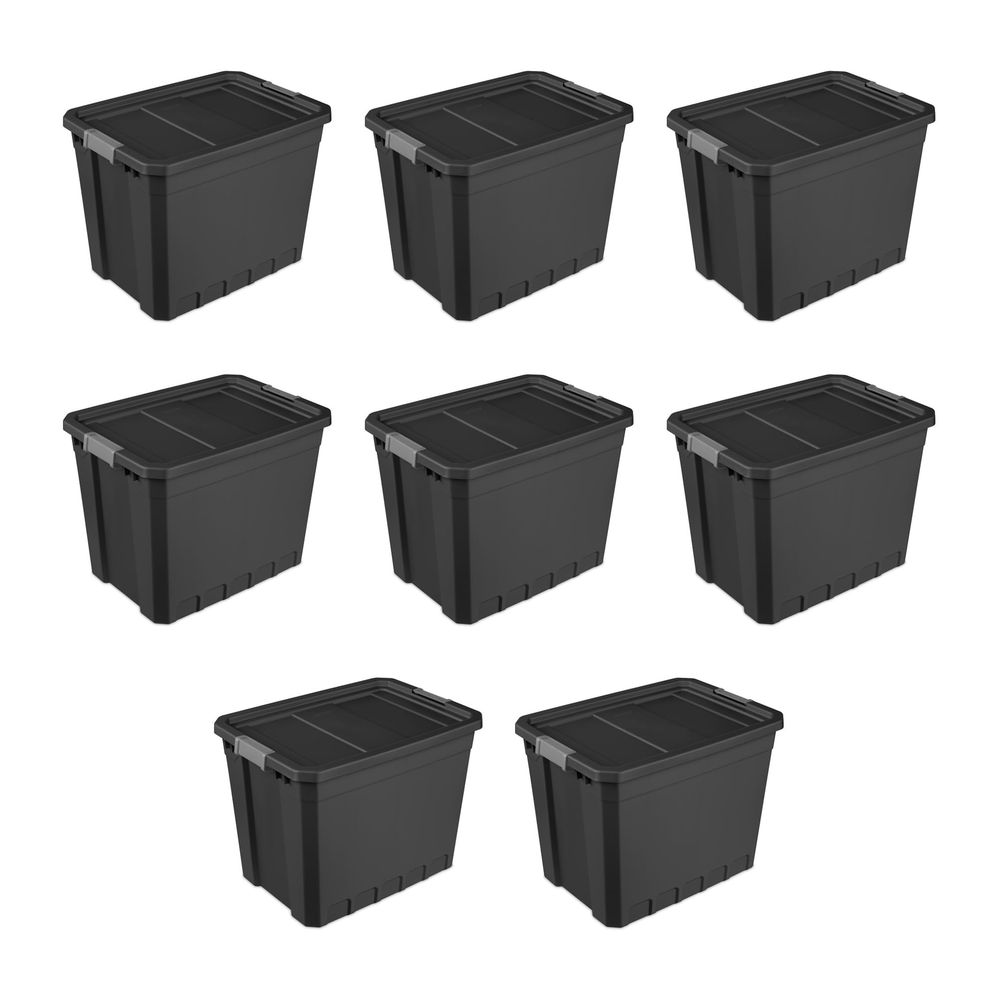 Sterilite 27 Gallon Plastic Stacker Tote, Heavy Duty Lidded Storage Bin Container For Stackable Garage And Basement Organization
