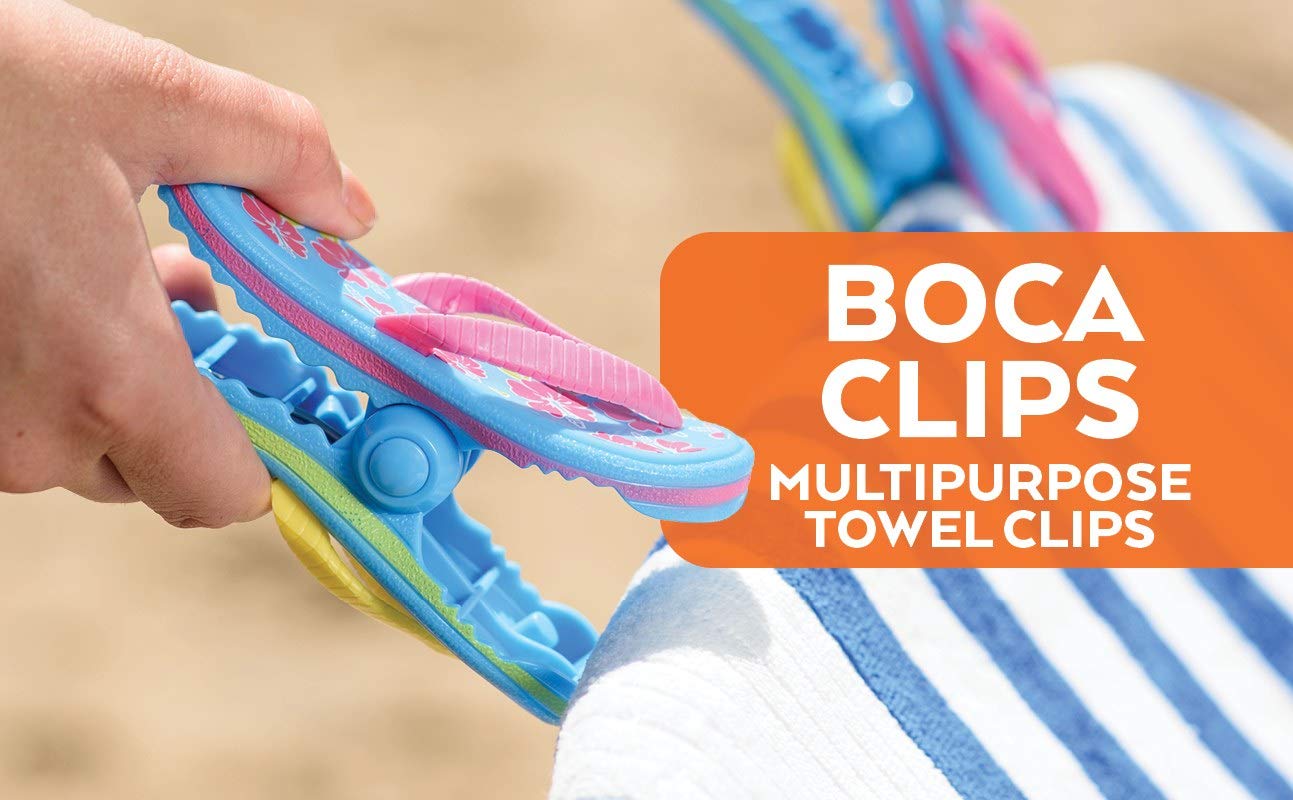 O2Cool Bocaclips - Beach Towel Clips For Beach Chairs, Patio And Pool Accessories - (Flamingo) 2 Count