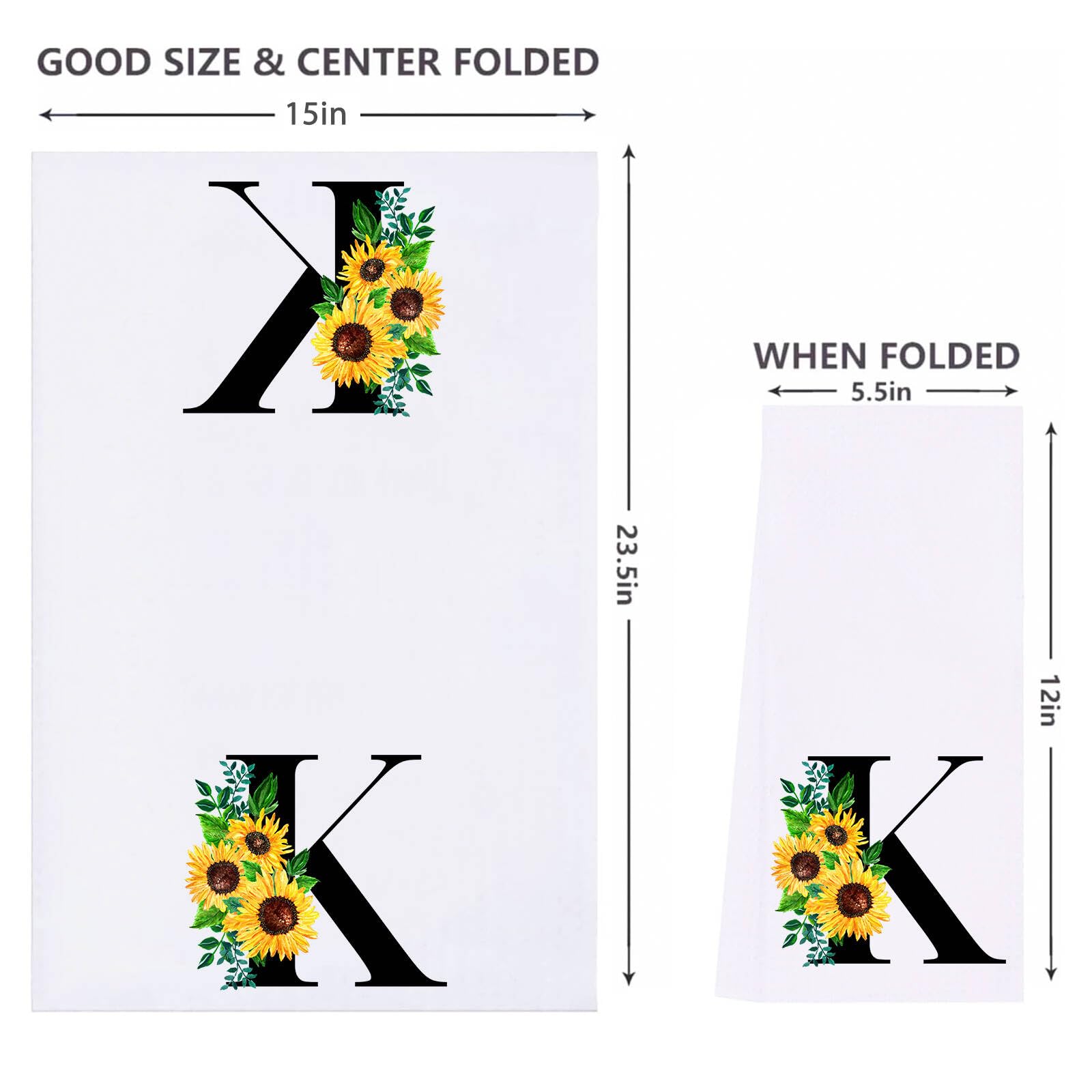 Z-synka Monogrammed Sunflower Hand Towels,Ini-tial D Tea Towel Letter Kitchen Towels,Sunflower Gifts for Women,Monogram Dish Tow