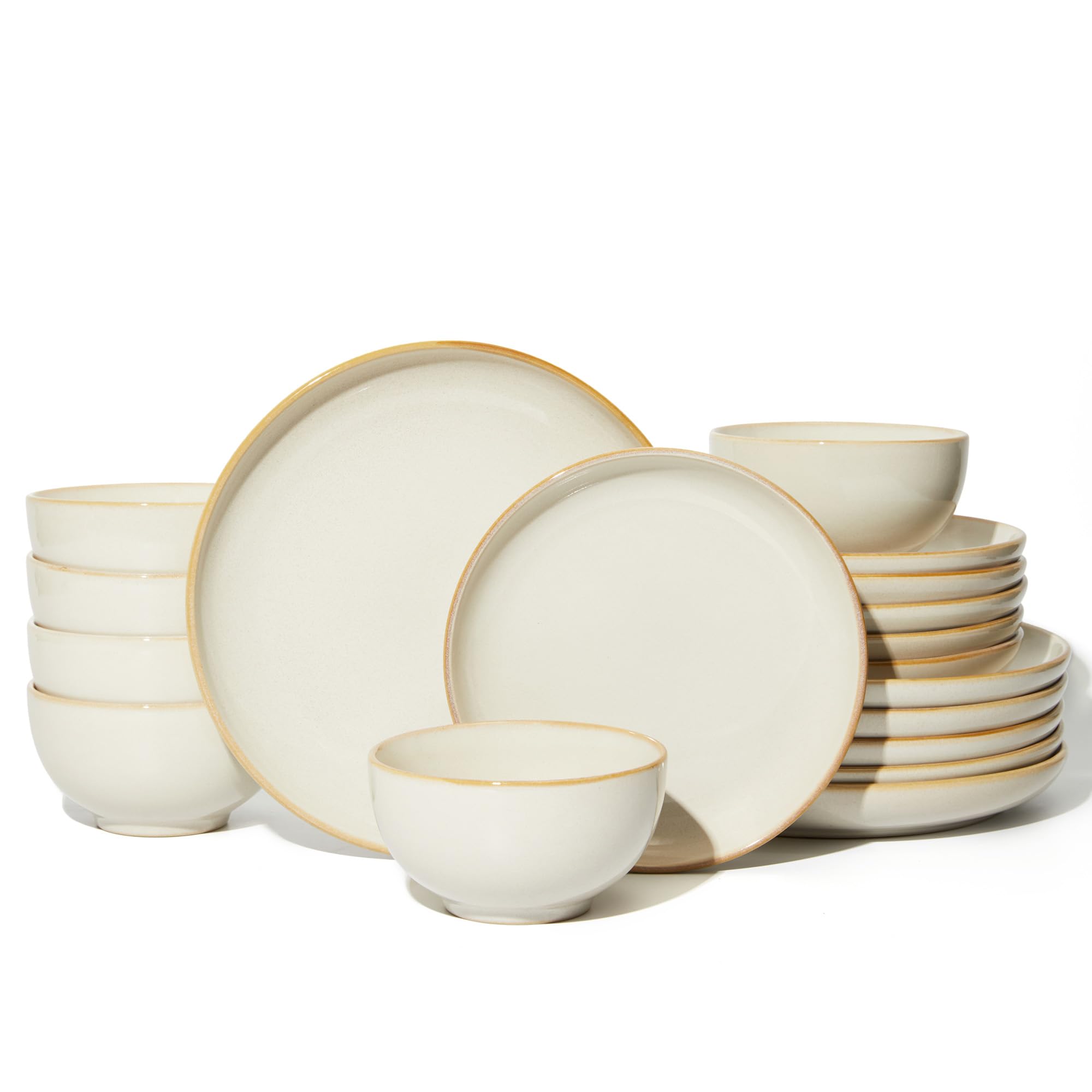 Pokini Stoneware Dinnerware Sets for 6, 18 Piece Microwave Safe Plate and Bowl Set, Easy to Clean & Durable Dishes Sets for Smal