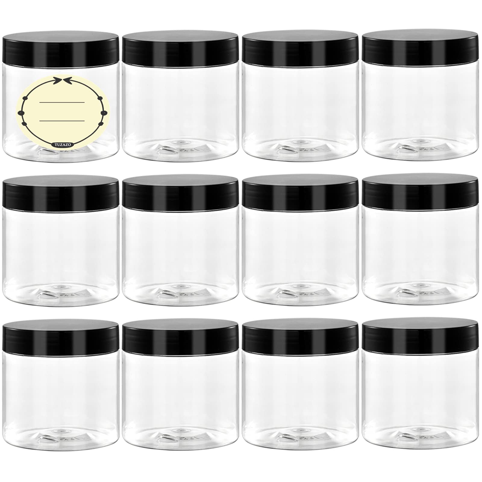 Tuzazo 4 Oz Plastic Container Jars With Lids And Labels Bpa Free, Empty Round Clear Cosmetic Slime Jars For Lotion, Cream, Ointm