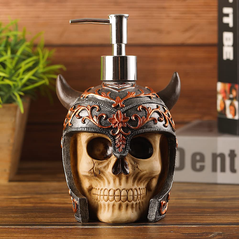 Viking Skull Soap Dispenser With Rust Proof Pump, Refillable Liquid Hand Lotion Bottle For Bathroom, Bedroom And Kitchen.