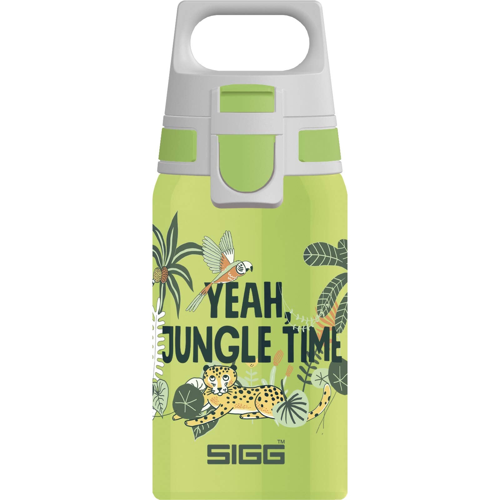 Sigg - Kids Water Bottle - Shield One Jungle - Leakproof - Lightweight - Bpa Free - Stainless Steel - Green With Leopard - 17 Oz