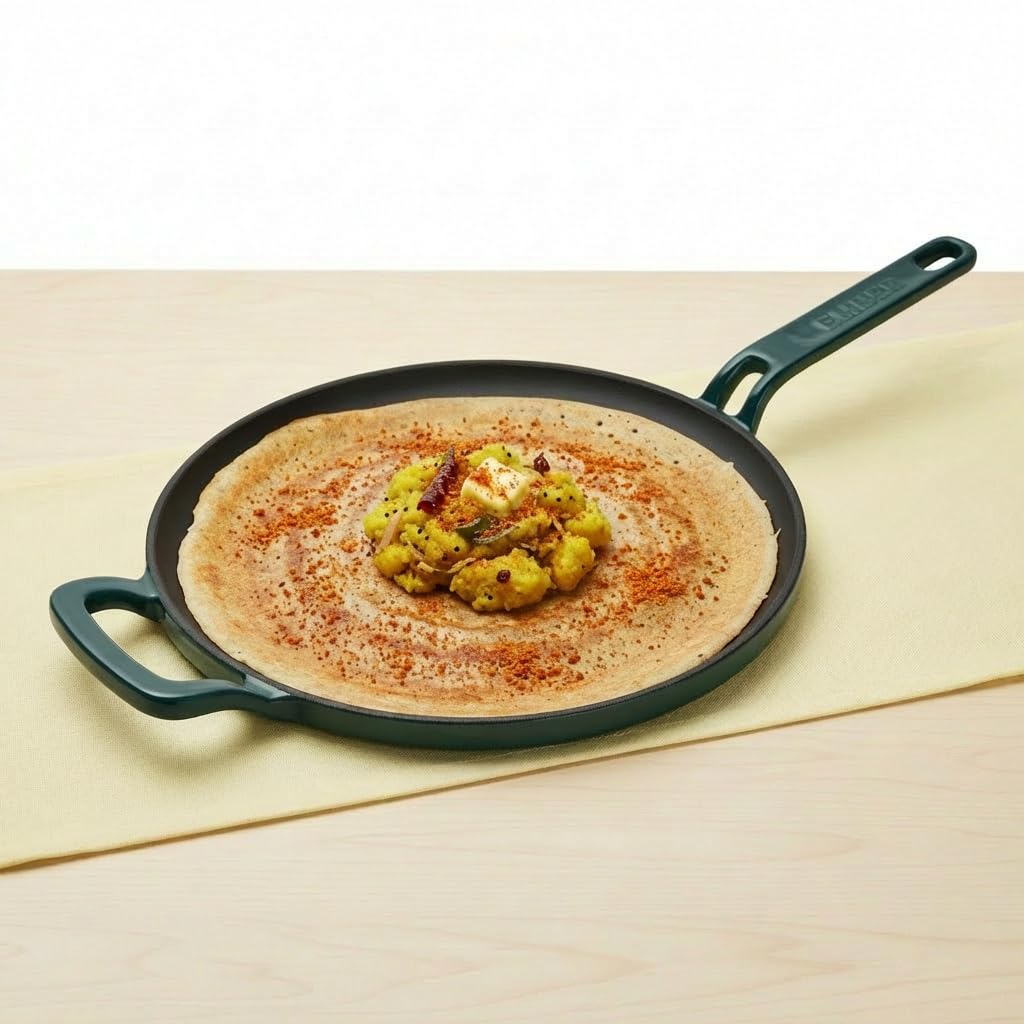 Ember Cookware Ti-Enamel Cast Iron Tawa For Dosa 27 Cm | Non Stick Induction Cookware | 10 Year Warranty | Cast Iron Tawa For Ro