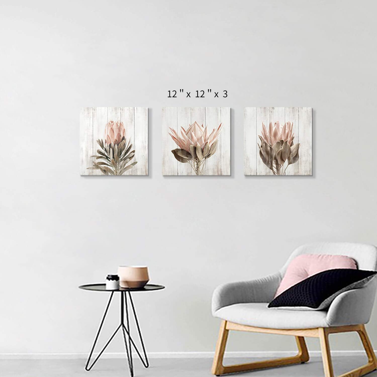 Floral Canvas Wall Art Print: Flower Bloom Picture Graphic Artwork Painting For Washrooms (12''X12''X3Pcs)