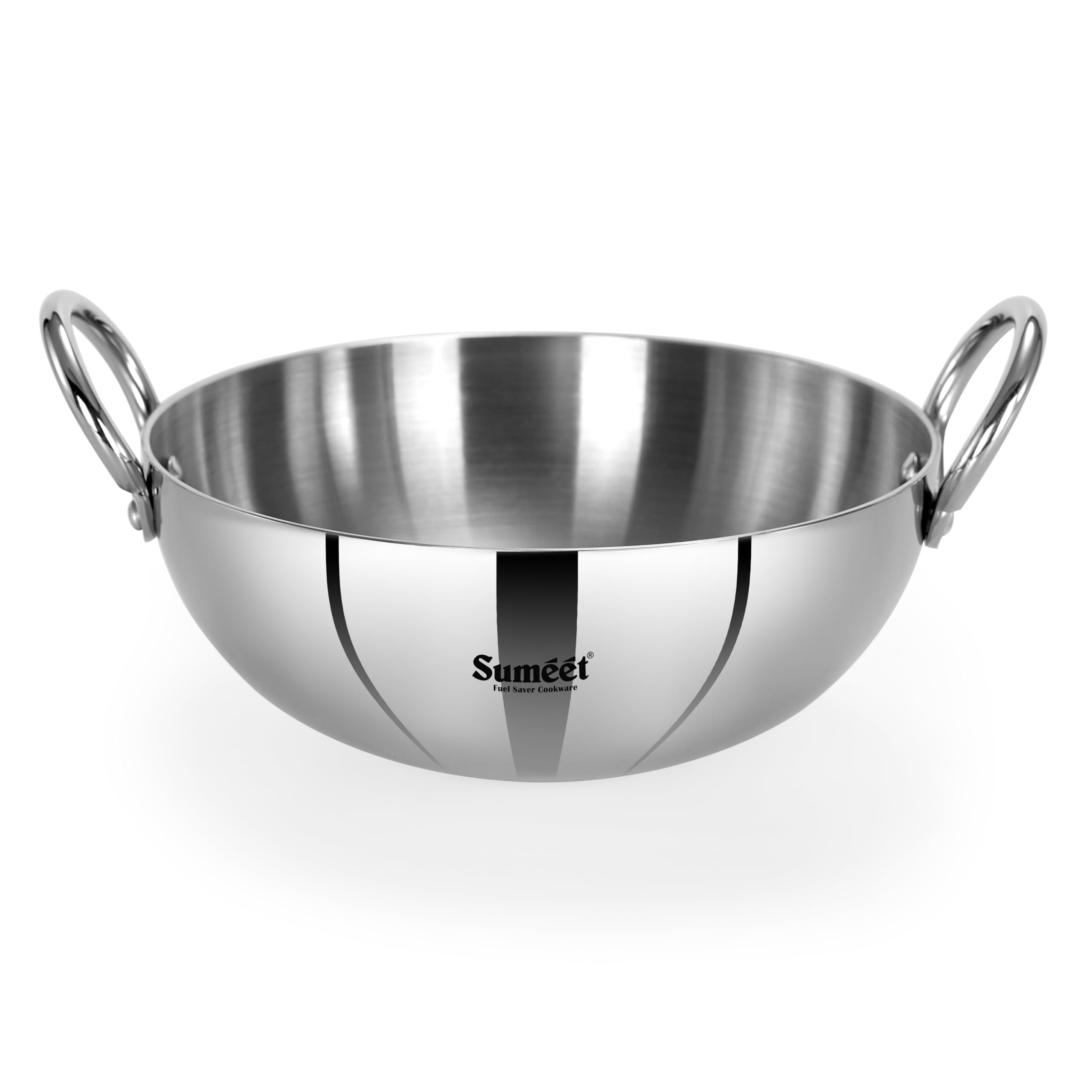 Sumeet ISI Certified Cook Smart TriPly Steel-Aluminium-Steel 3 Layer Round Bottom Kadai - 24cm  2.950Ltr  Silver