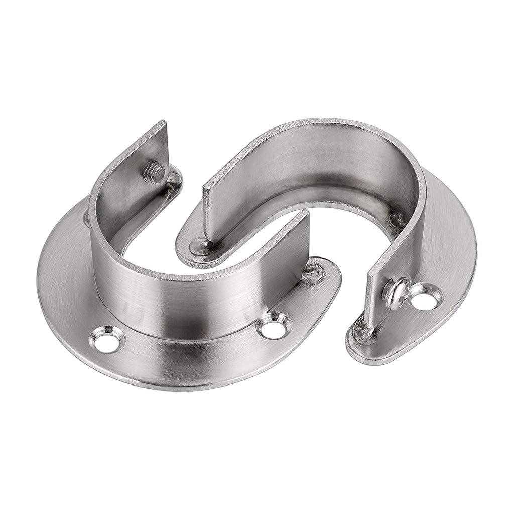 OwnMy 4 Packs Closet Rod End Supports 1-1/2'' Diameter  U Shaped Stainless Steel Closet Pole Sockets Flange Rod Holder for Closet Wardrobe Shower Curtain (Silver Tone)