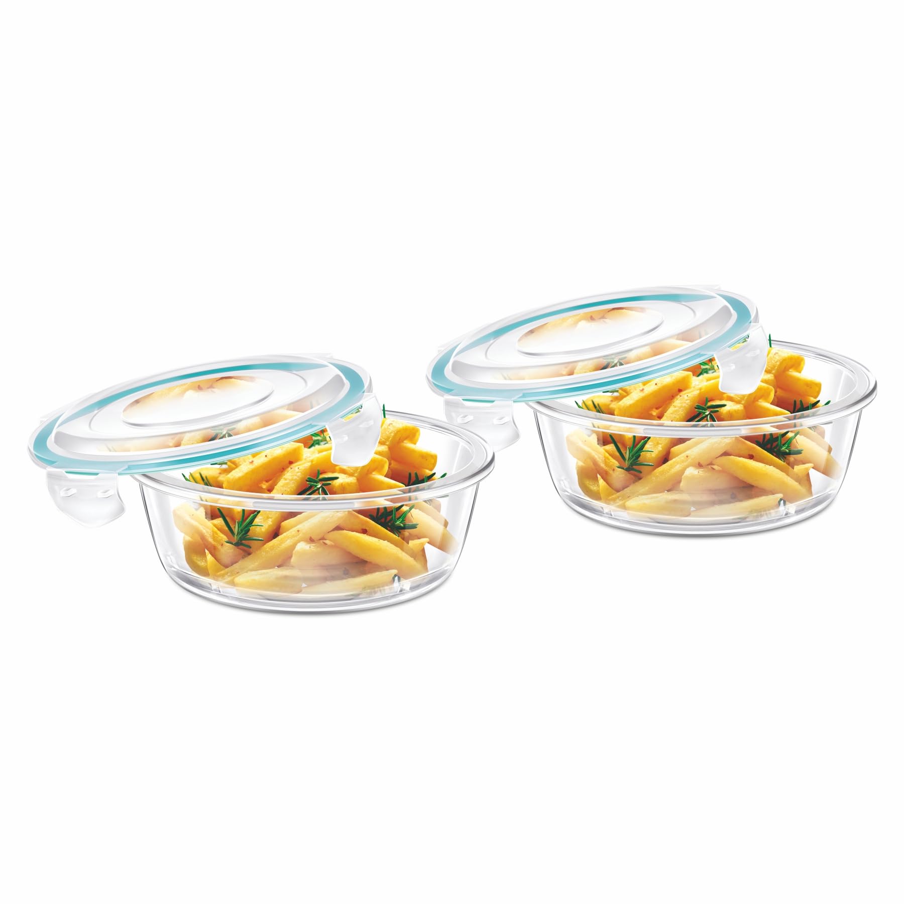 Signoraware Lock 'N' Store Round High Microwave Oven Borosilicate Safe Glass Container With Air Tight Lid | Multipurpose Jar Box