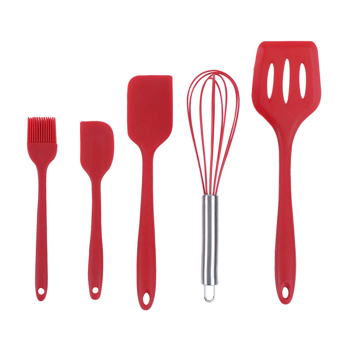 Riteforu Red Silicone Utensils For Cooking 5 Pieces Silicone Spatula Set Spatulas For Nonstick Cookware
