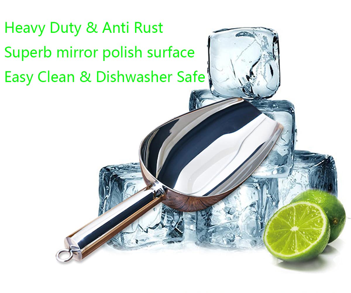Kenbutsu Ice Scoop 8Oz, 9.9 Inch Small Stainless Steel Metal Food Scoops For Kitchen Bar Party Wedding, Superb Mirror Polish Sur
