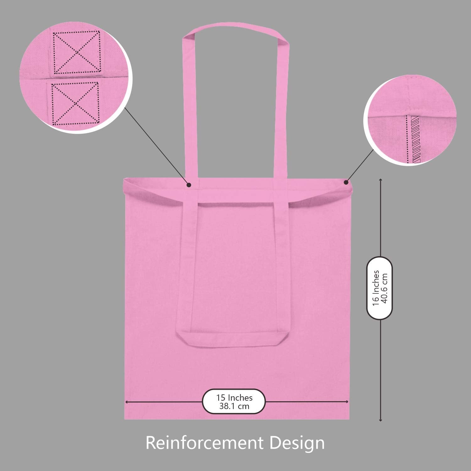 Topdesign 24-Pack Economical 16''X15'' Baby Pink Cotton Tote Bag, Lightweight Medium Reusable Grocery Shopping Cloth Bags, Suita