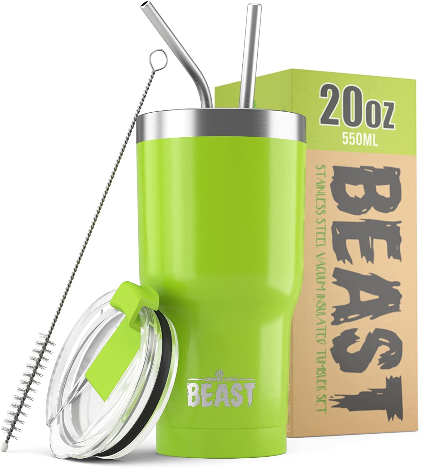 Beast 20 Oz Tumbler Stainless Steel Vacuum Insulated Coffee Ice Cup Double Wall Travel Flask (Lemongrass Green)
