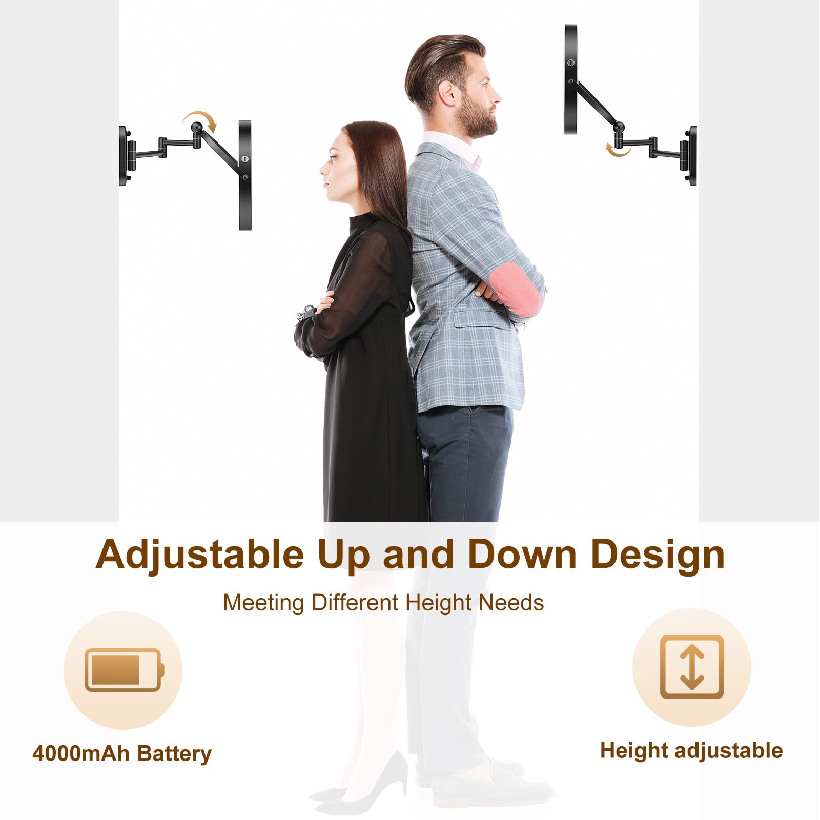 9'' Wall Mounted Lighted Makeup Mirror,4000Mah Rechargeable Double Sided 1X/10X Magnifying Mirror With Light,Touch Dimmable,Exte