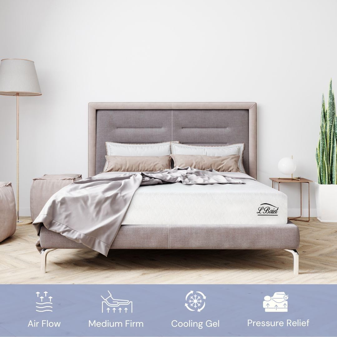 Lbaiet 12    Gel Memory Foam Mattress, Queen Size/Bed In A Box/Medium Firm/Breathable Cooling-Gel Comfort Technology/Pressure Re