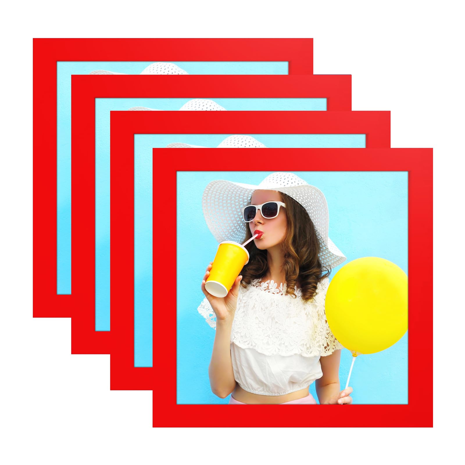 wyooxoo 8x8 Picture Frames Set of 4 Made Of Solid Wood Red Photo Frames Colorful Frame with HD Plexiglass, Wall or Tabletop Disp