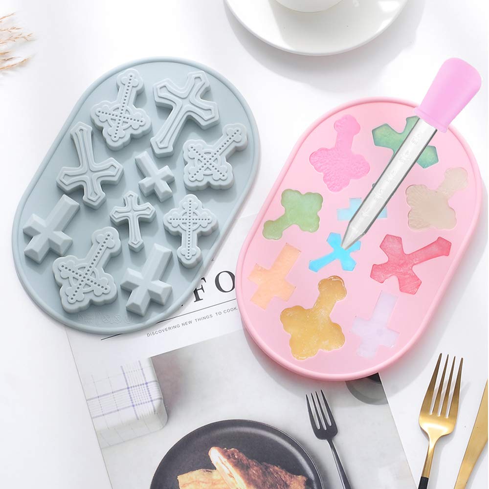 Ourashero 2Pcs Cross Shape Cake Fondant Mold Cake Decorations Cupcake Topper Silicone Clay Candy Chocolate Gum Paste Mold With S