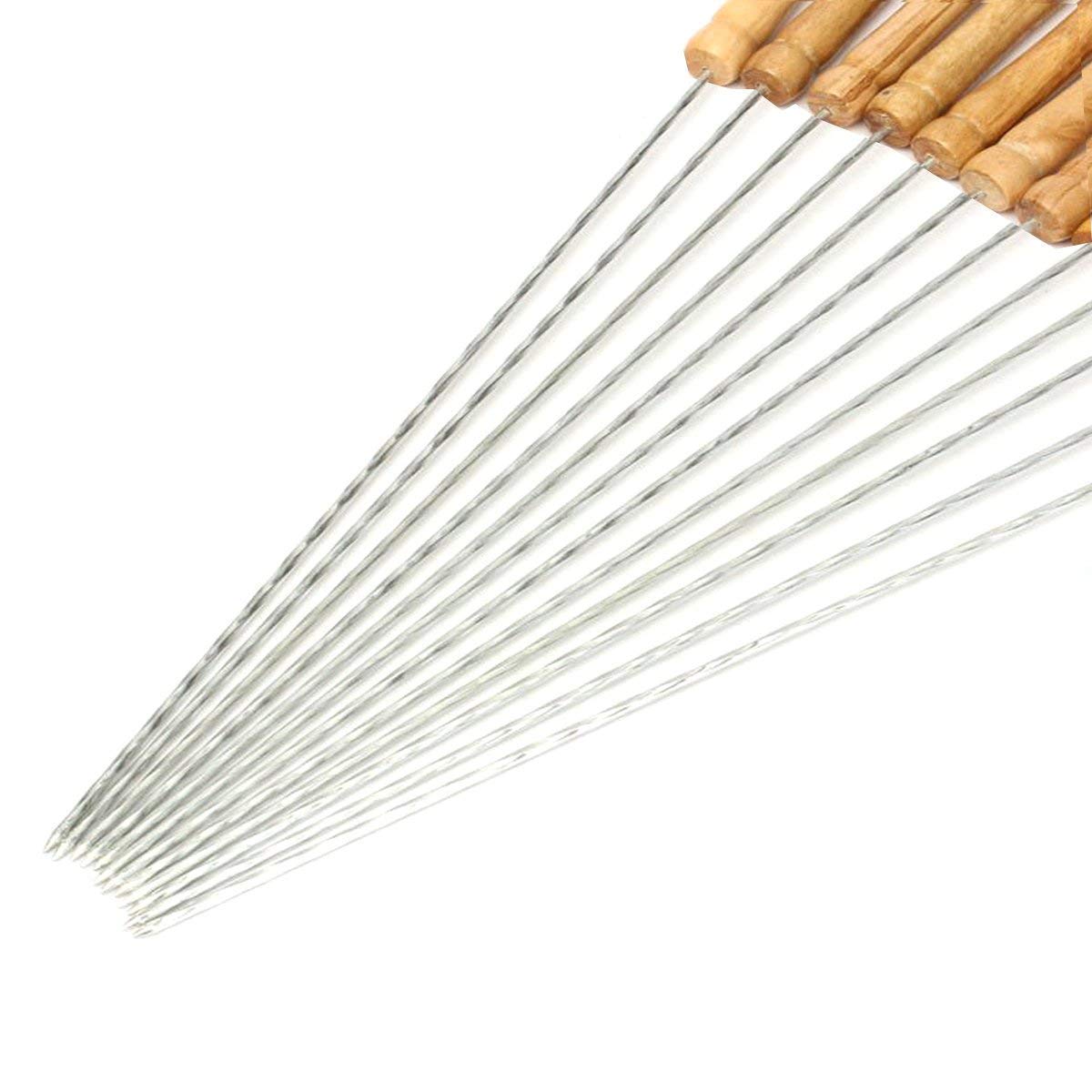 Haksen 12 Pcs Barbecue Skewers With Wood Handle Marshmallow Roasting Sticks Meat Hot Dog Fork Best For Bbq Camping Cookware Camp
