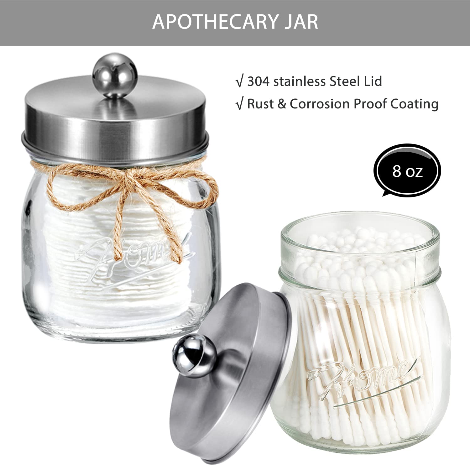 Mason Jar Bathroom Accessories Set 8 Pcs-Lotion Soap Dispenser,Toothbrush Holder,2 Apothecary Jars, Flower Vase,Soap Holder,Vani