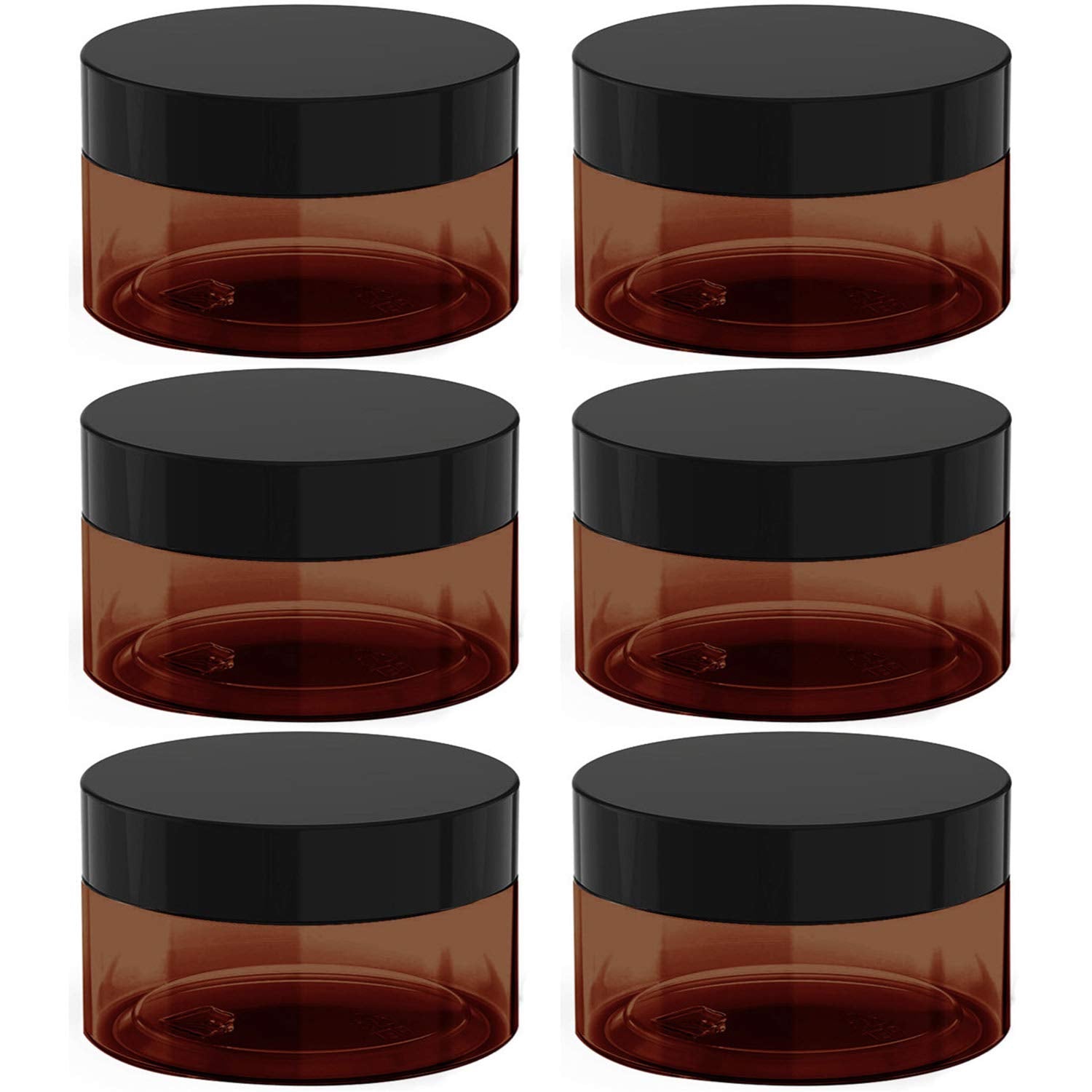 8 Oz Amber Plastic Cosmetic Jars Leak Proof Container With Black Lid For Cream, Lotion, Powder, Ointment, Beauty Products Etc, 6
