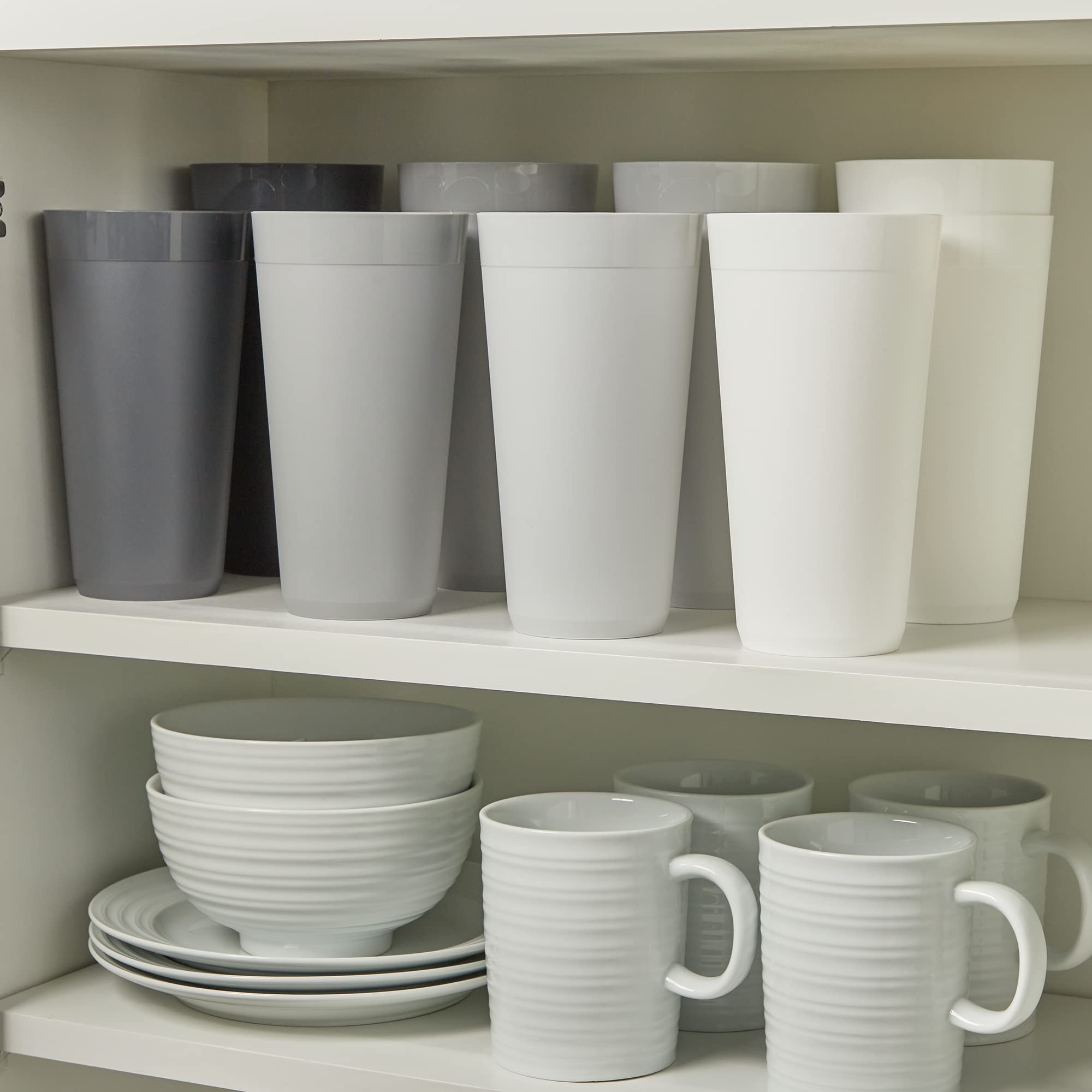 Us Acrylic Newport 32 Ounce Unbreakable Plastic Stackable Iced-Tea Tumblers In Grey Stone | Set Of 12 Drinking Cups | Reusable,