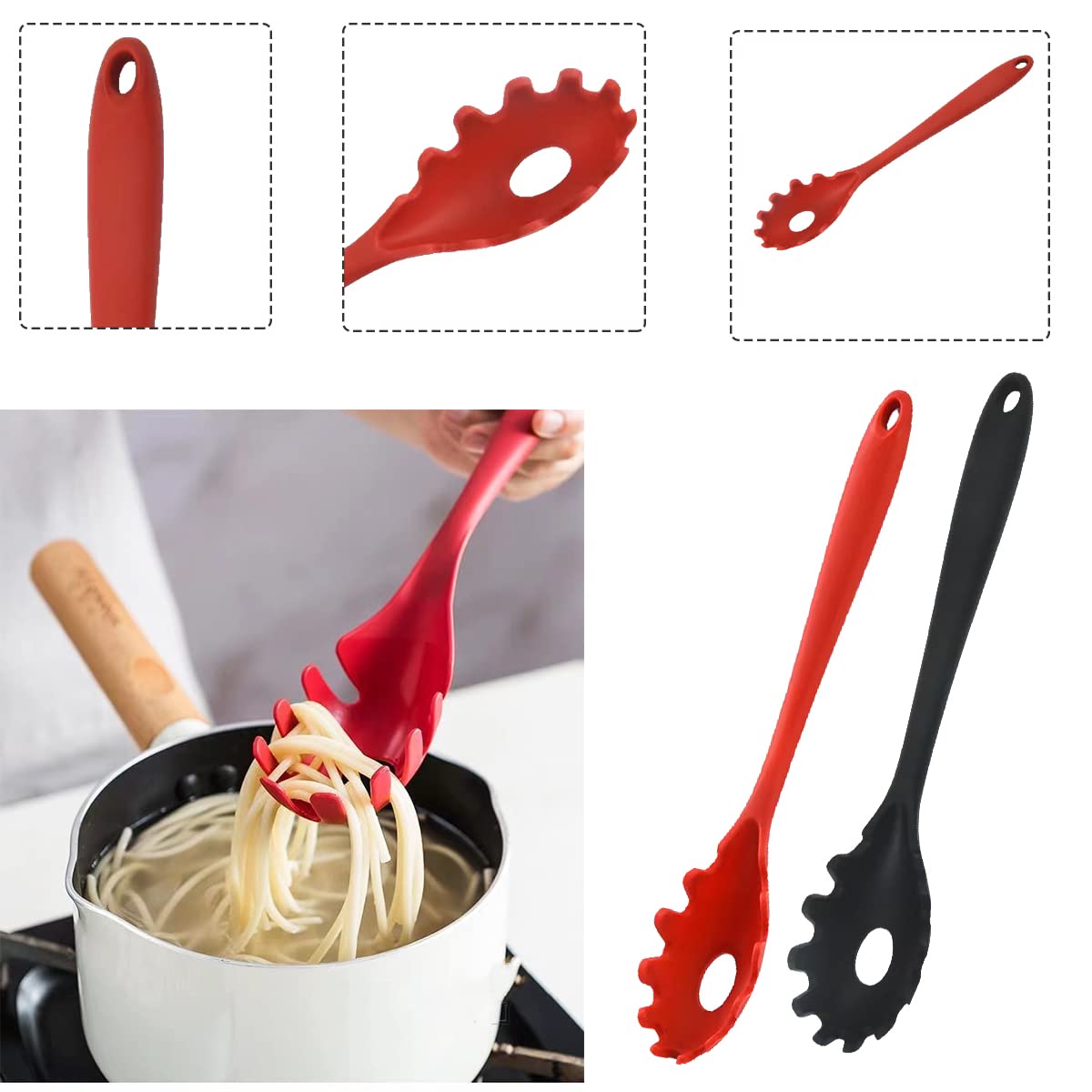 Silicone Pasta Fork, 2Pcs Spaghetti Spoon Pasta Fork High Heat Resistant 480F Hygienic Spaghetti Server Food Grade Pasta Spoon B