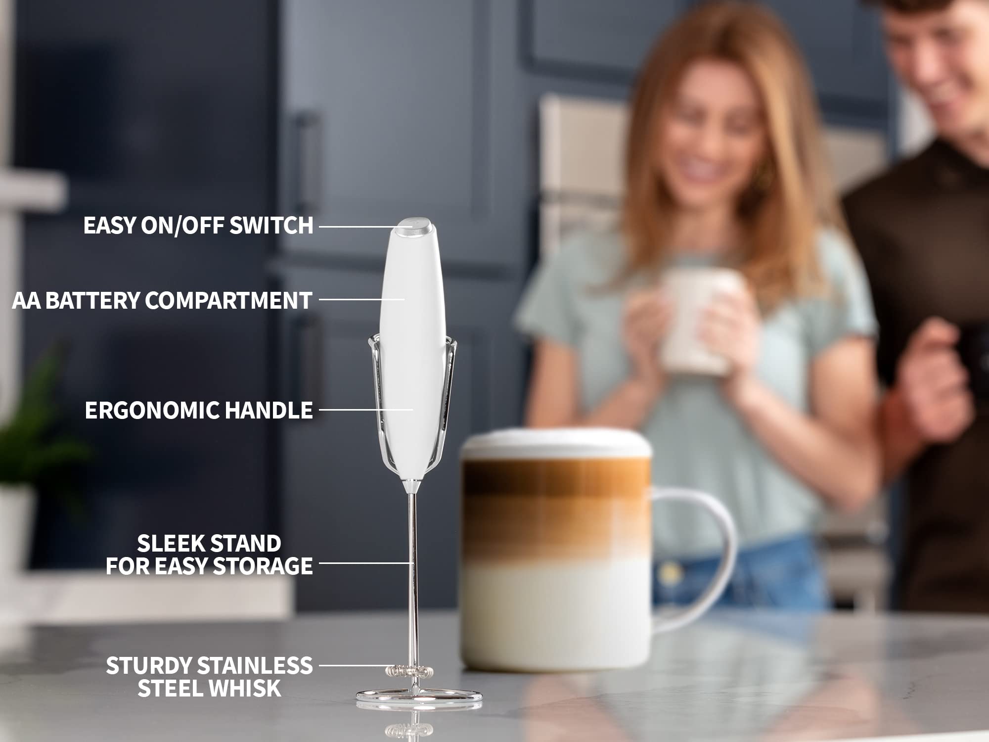 Milk Boss Milk Frother For Coffee Complete Set Coffee Gift With Upgraded Ultra Stand - Handheld Foam Maker - Whisk Drink Mixer F