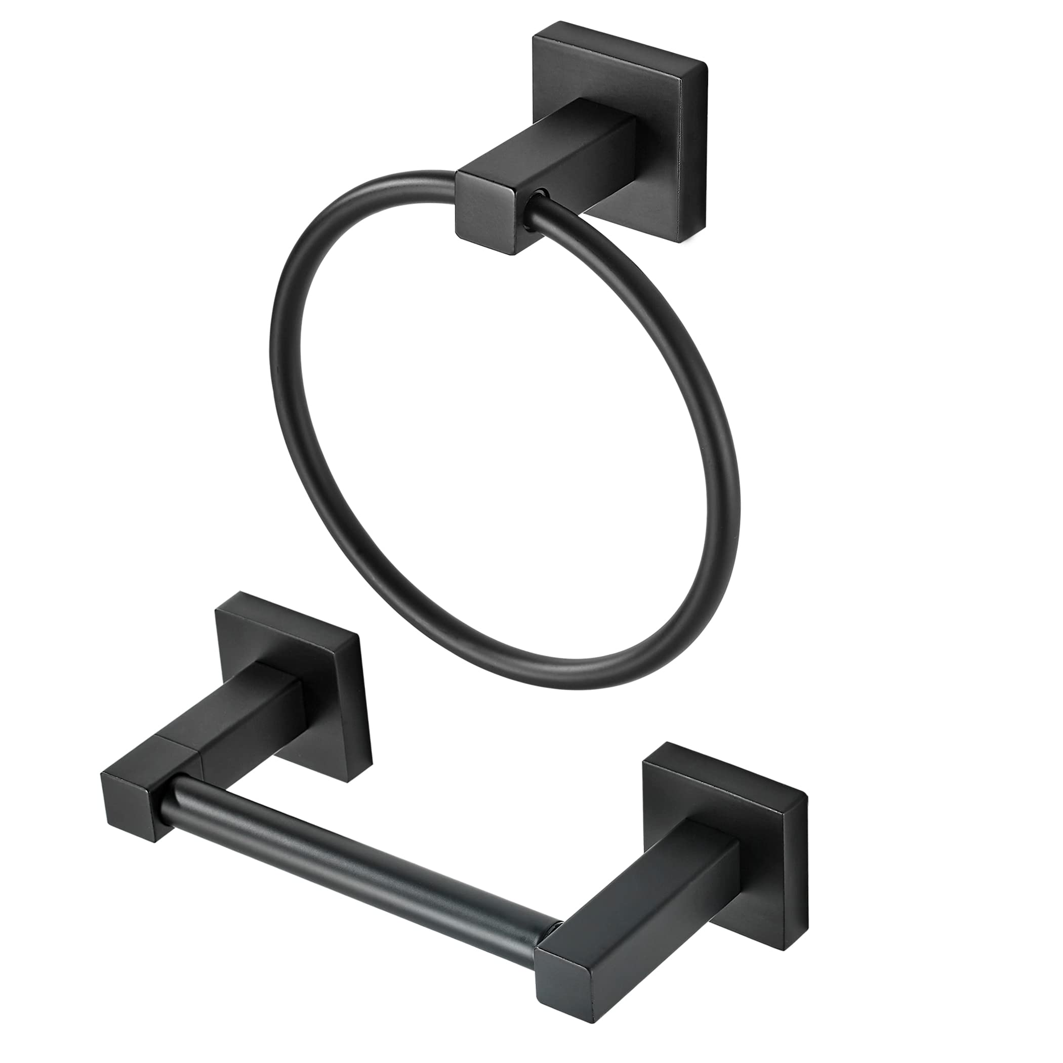 Wolibeer Black Toilet Paper Holder Towel Ring, Matte Bathroom Hand Towel Holder Toilet Roll Holder, Modern Bath Hardware Set Wal