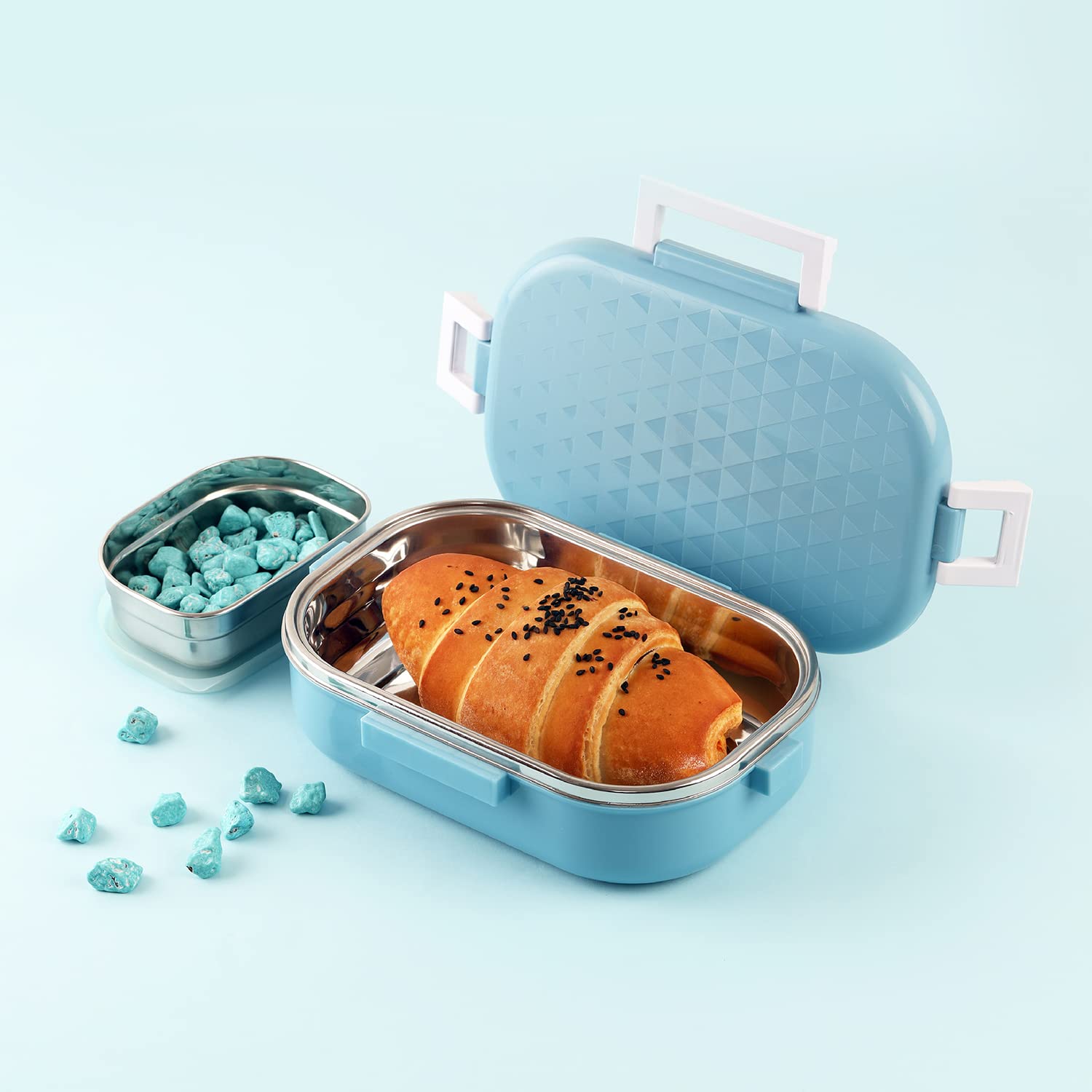 Cello Altro Neo Lunch Box, Neo Blue, 700Ml, 2 Container Lunch Box For Kids | Steel Insulated Lunch Box With Veg Box | Leak-Proof