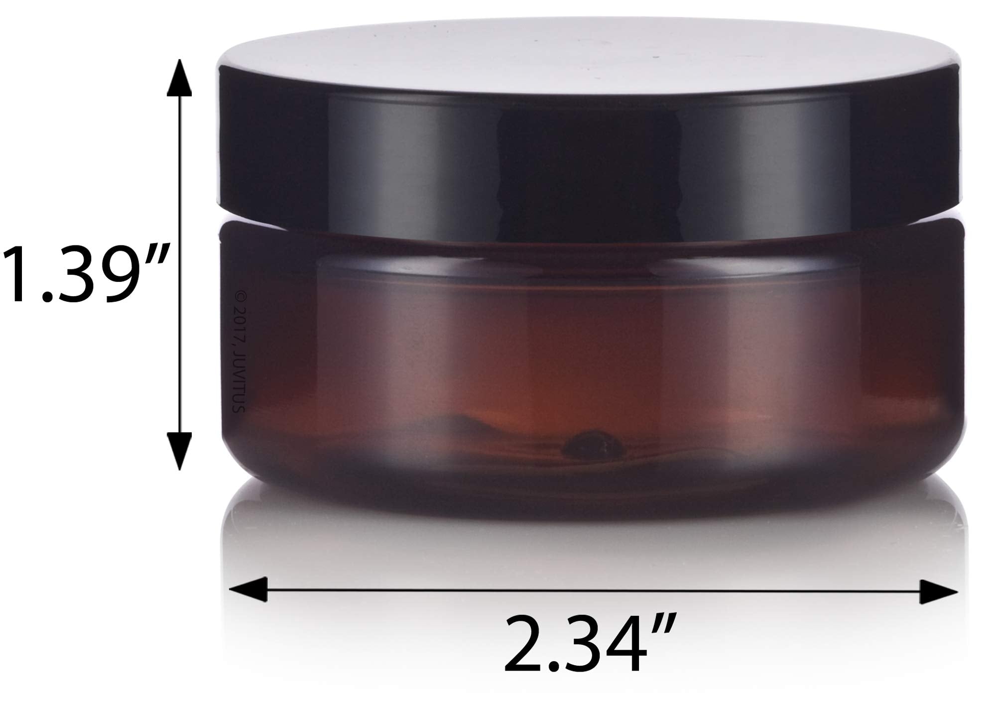 2 Oz Amber Pet Plastic Refillable Low Profile Jar With Black Smooth Lid (12 Pack)
