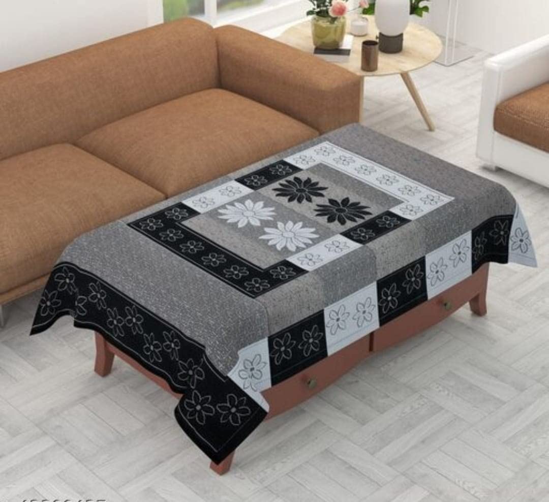 Arpan Industries Polyester Floral Design Table Cloth, Anti Slip,Dustproof Centre Table Covers 4 Seater (Black)