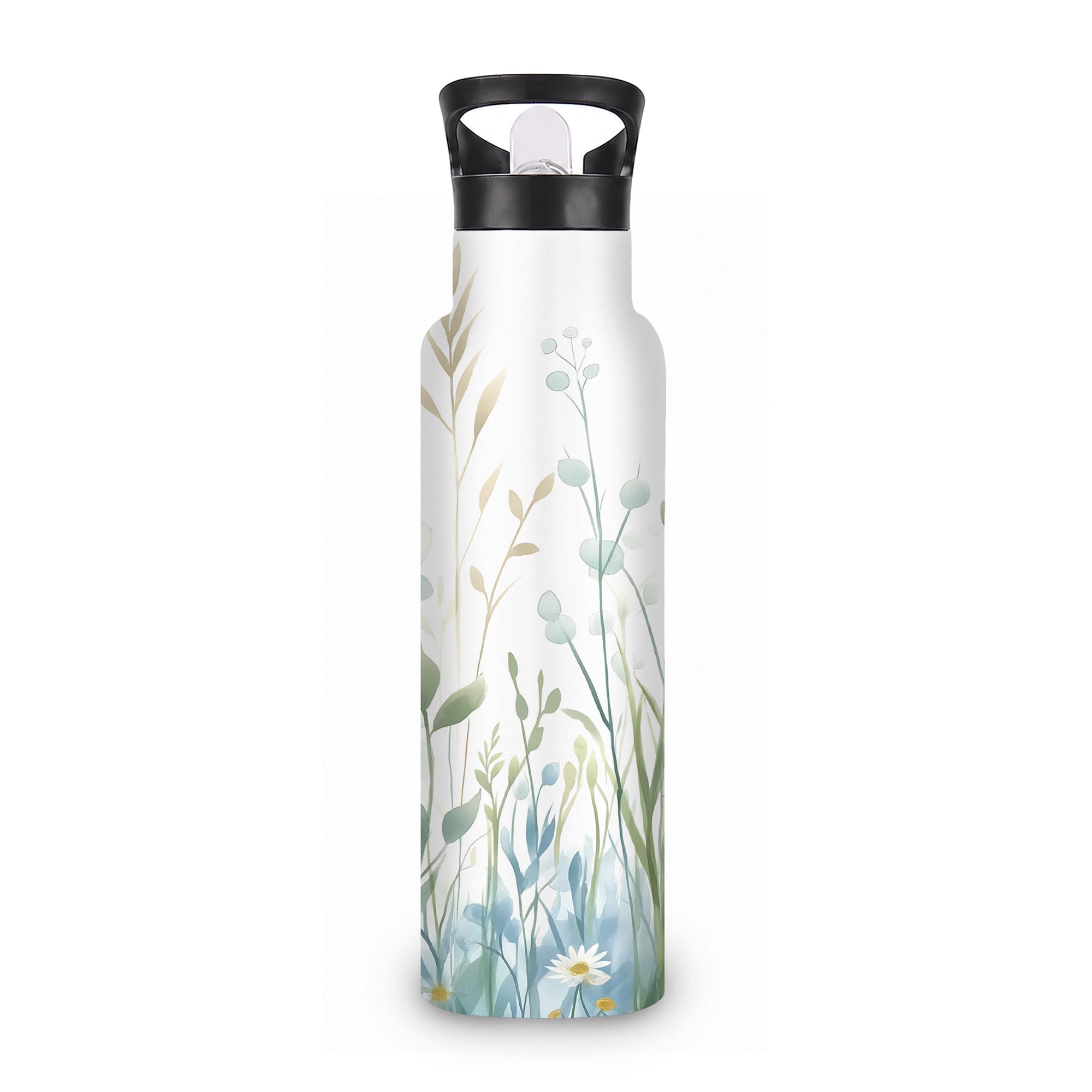 ICRICR Wildflowers 20 oz Insulated Water Bottles Watercolour Plants Stainless Steel Thermal Bottle Leak Resistant with Straw Twi