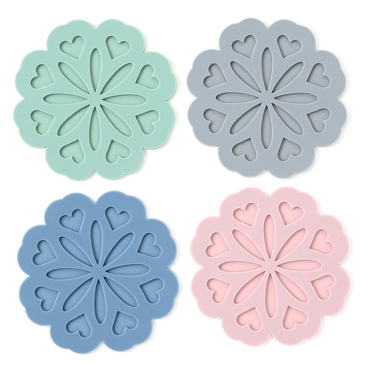 Set 4 Silicone Trivet Mat - Hot Pot Holder Hot Pads For Table & Countertop - Trivet For Hot Dishes - Non-Slip & Heat Resistant M