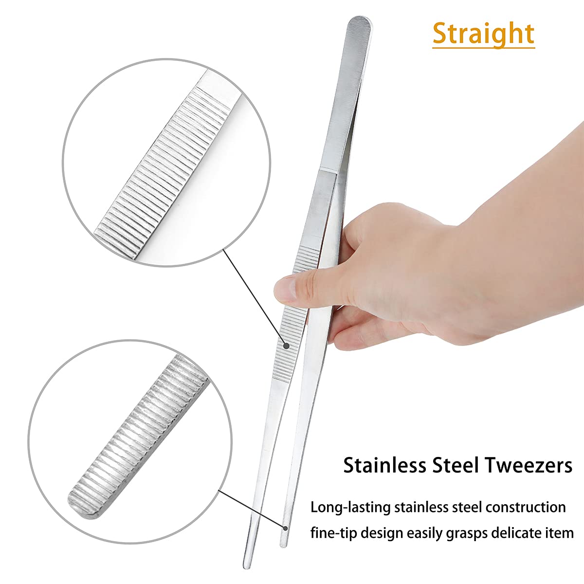 Kitchen Tweezers Long Tweezers Set, Leefone 2 Pcs 12 Inch Stainless Steel Food Tweezers With Precision Serrated Tips For Cooking