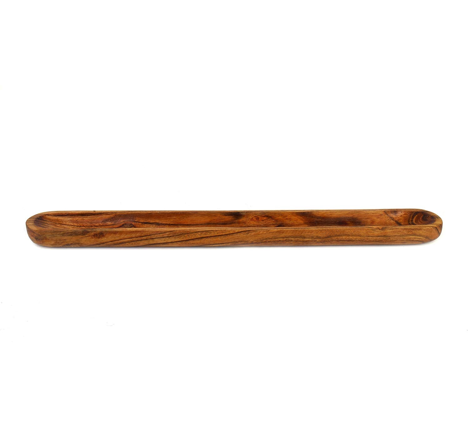 Kaizen Casa Hand-Carved Acacia Wood Long Olive Tray Canoe Style Perfect For Dinner Rolls, Or As A Table Centerpiece