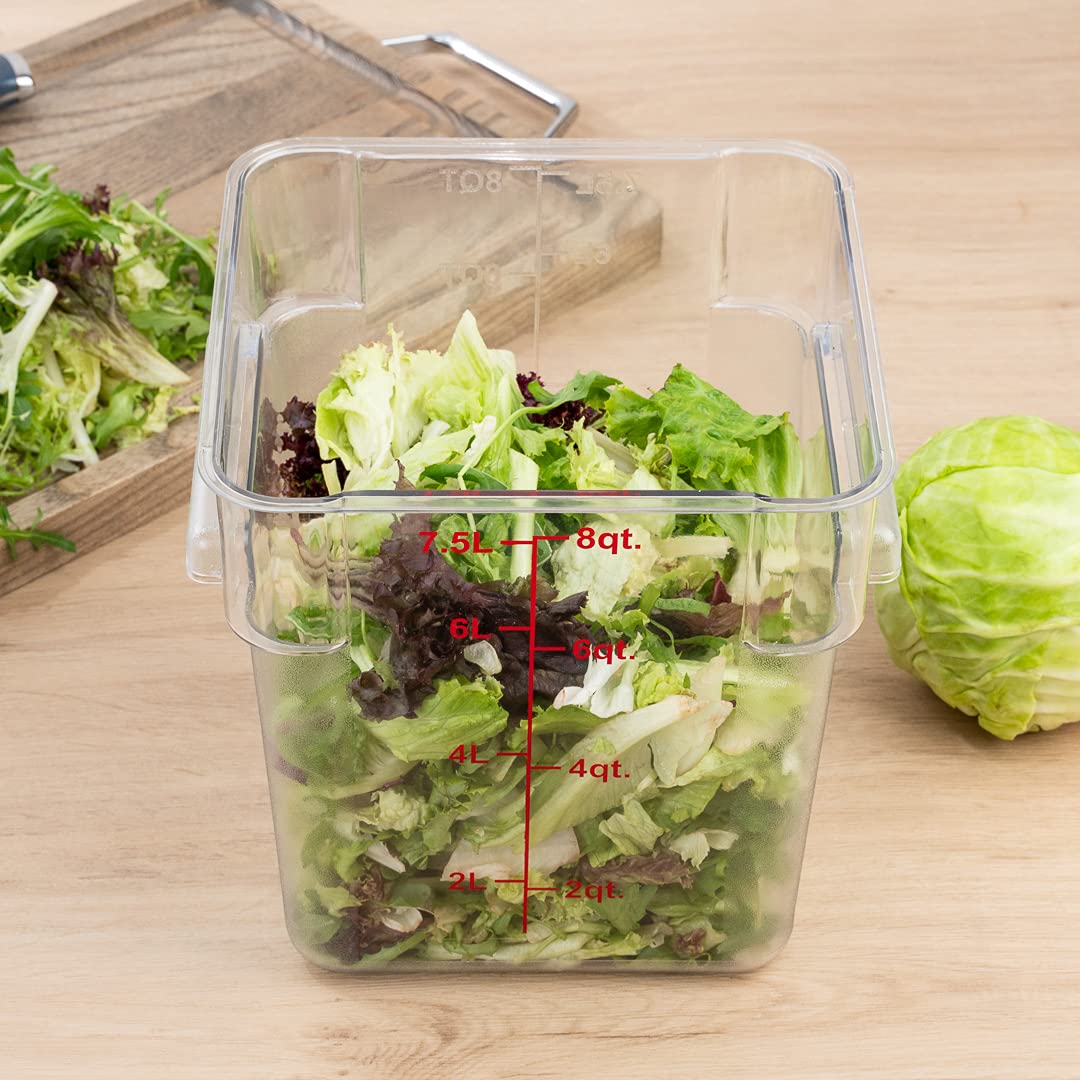 Restaurantware Met Lux 8 Quart Brine Bucket, 1 Square Marinating Container - With Volume Markers, Built-In Handles, Clear & Red